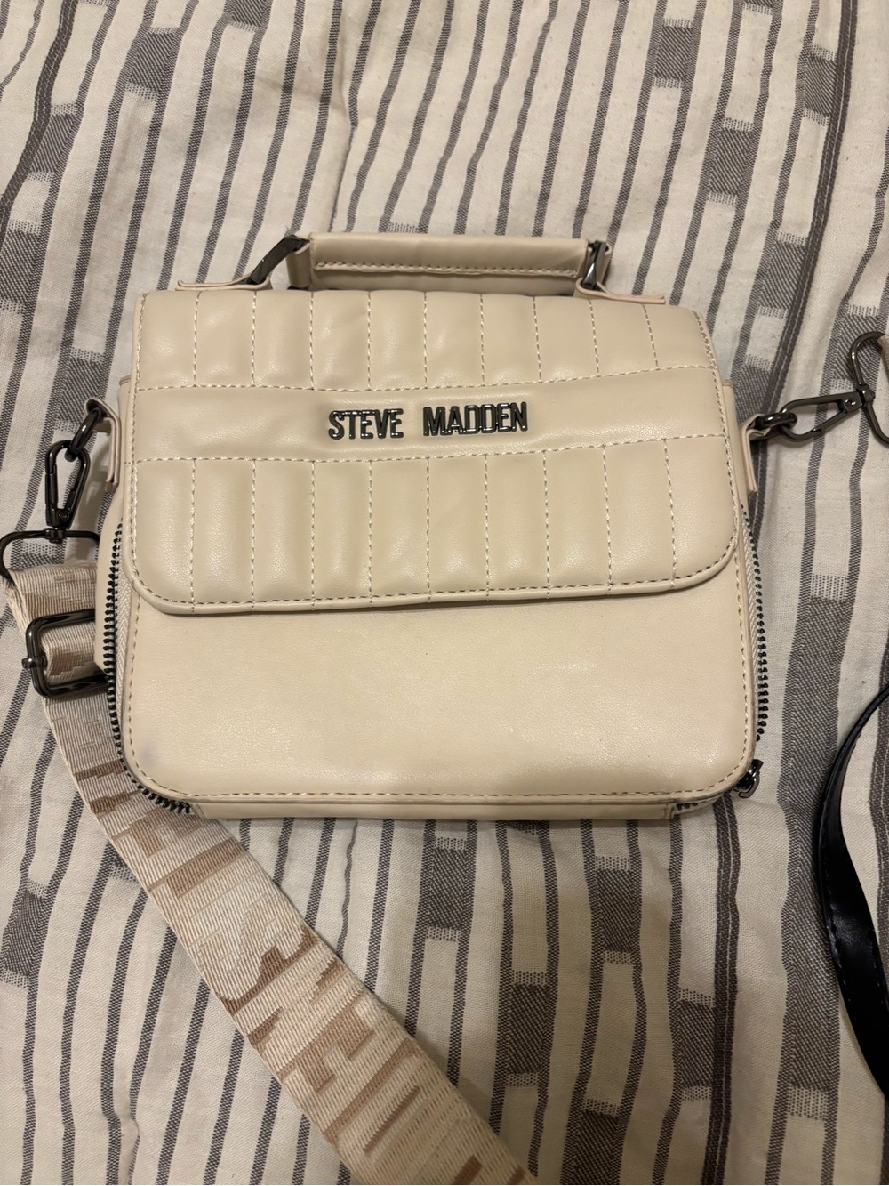 Steve Madden Cream Quilted Top-Handle Crossbody